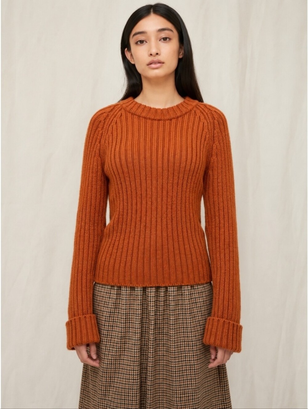 Uniqlo JW Anderson Chunky Knit Sweater Orange Ribbed Crew Neck Wool Blend Cuff